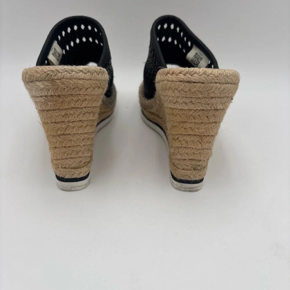 TOMS Black Woven Wedges with‎ Tan Espadrille